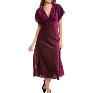 Plum Purple Shimmery Velvet Formal Dolman Sleeve Midi Dress Size 4